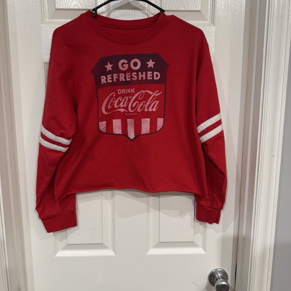 Coca-Cola Crop Top XL Long Sleeve Classic Red Vintage Style